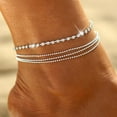 thumbnail image 1 of Cterwk 14K Silver Plated Ankle Beach Layering Rhinestone Cubic Zirconia Beaded Pearls Ankle Bracelets, 1 of 6