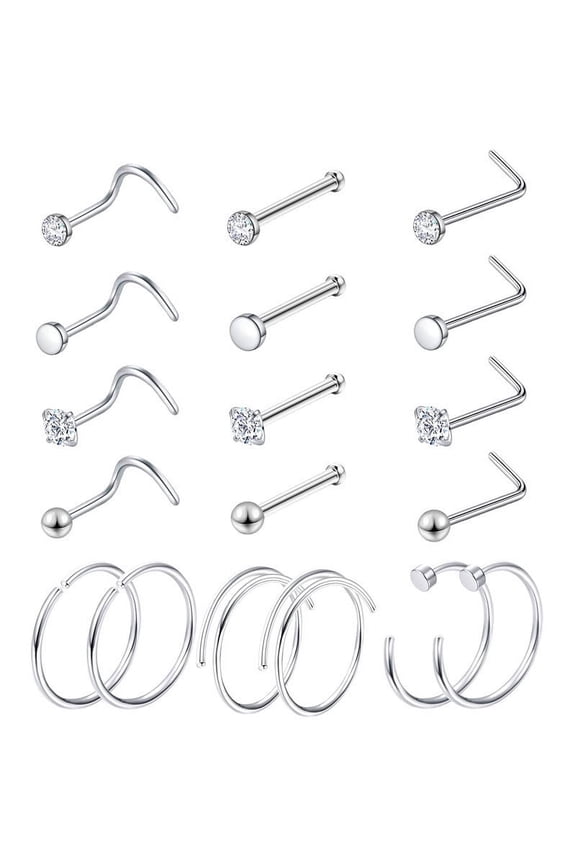 18PCS 316L Stainless Nose Rings Hoop Nose Studs Earrings Nose Piercing for Women Men