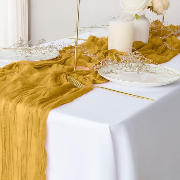 Cterwk 1PC Cheesecloth Table Runner, 35x160 Inch Boho Cloth Table Runner for Wedding Valentines Birthday Holiday Party