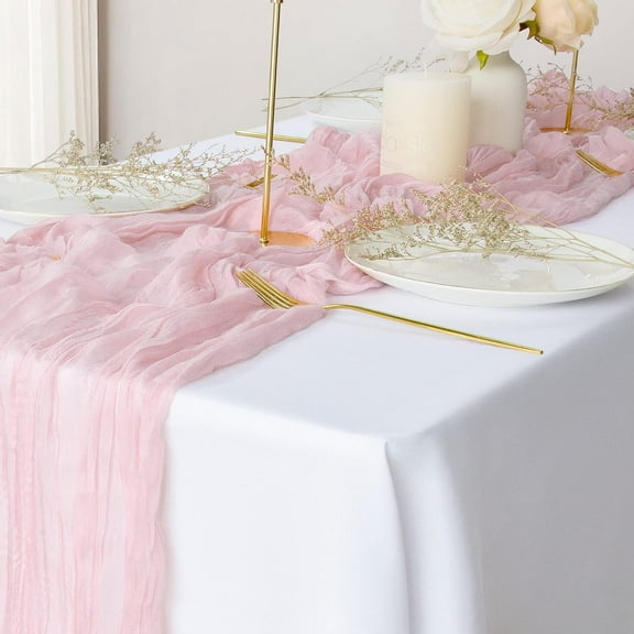 Cterwk 1PC Cheesecloth Table Runner, 35x160 Inch Boho Cloth Table Runner for Wedding Valentines Birthday Holiday Party