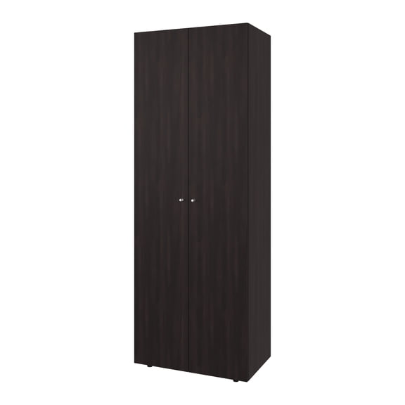 Cterwk 2 Door Wood Wardrobe with 2 Inner Shelves and Hanging Rod, 67" Tall Clothes Storage Cabinet for Living Room, Bedroom, Brown