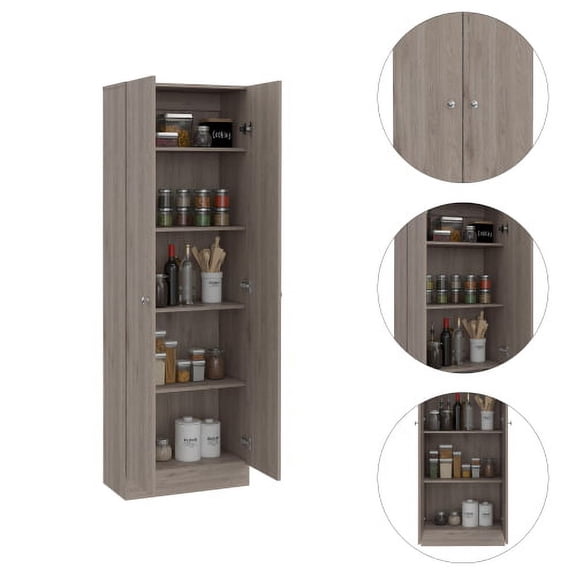 Cterwk 2 Doors Storage Cabinet with 5 Shelves, Wood Pantry Cabinet for Home, Kitchen, Living Room, Light Gray