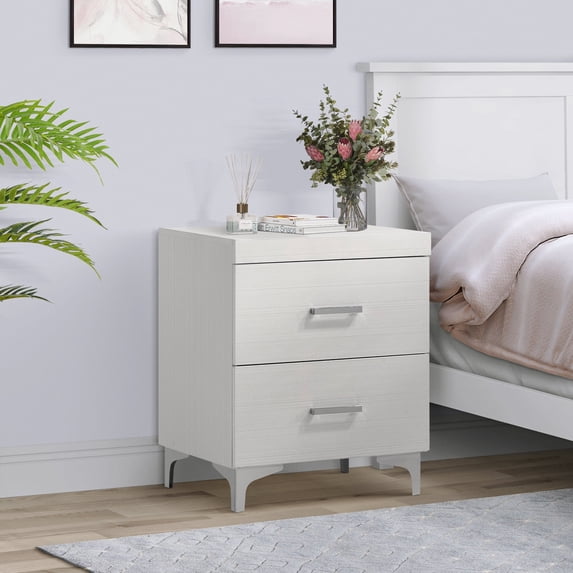 Cterwk 2 Drawer Nightstand with Metal Handle and Legs, Modern Beside Table for Living Room, Bedroom, White