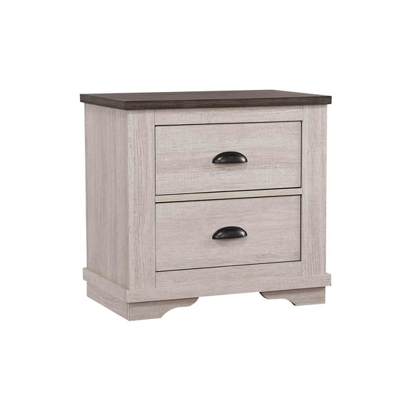 Cterwk 2 Drawers Nightstand Beeside Cabinet for Living Room, Bedroom, White+Gray