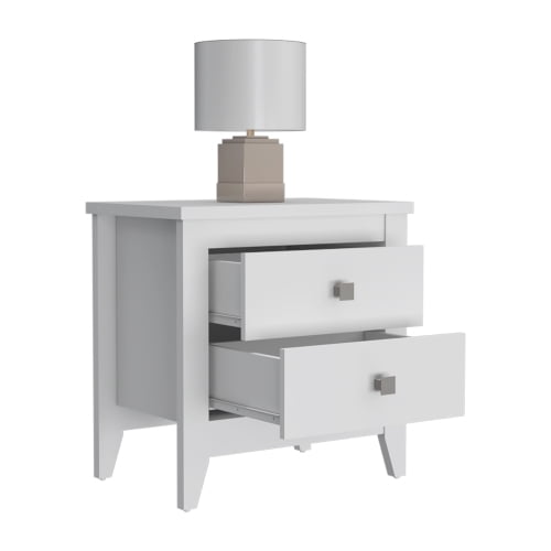 Cterwk 2 Drawers Nightstand with Handle, Wood Beside Table for Home, Office, White