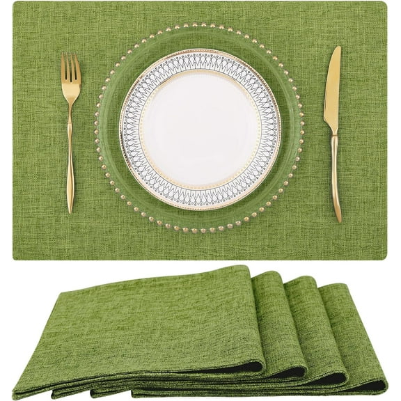 Cterwk 2 Pack Linen Cloth Place Mats Heat Resistant Washable Table Mat for Dining Room, 12" x 18"