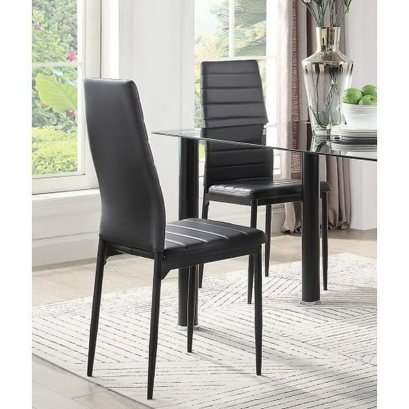 Cterwk 2 Pack Modern Faux Leather Dining Chair with Black Metal Legs, Black