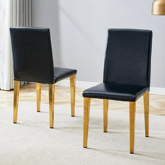 Cterwk 2 Pack PU Leather Dining Chair with Gold Metal Legs, Modern Side Chair for Living Room, Office, Dining Room, Black