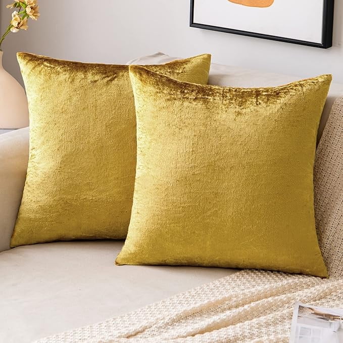 Gold Velvet 18x18 Square Luxury Pillow Covers (2-Pack)