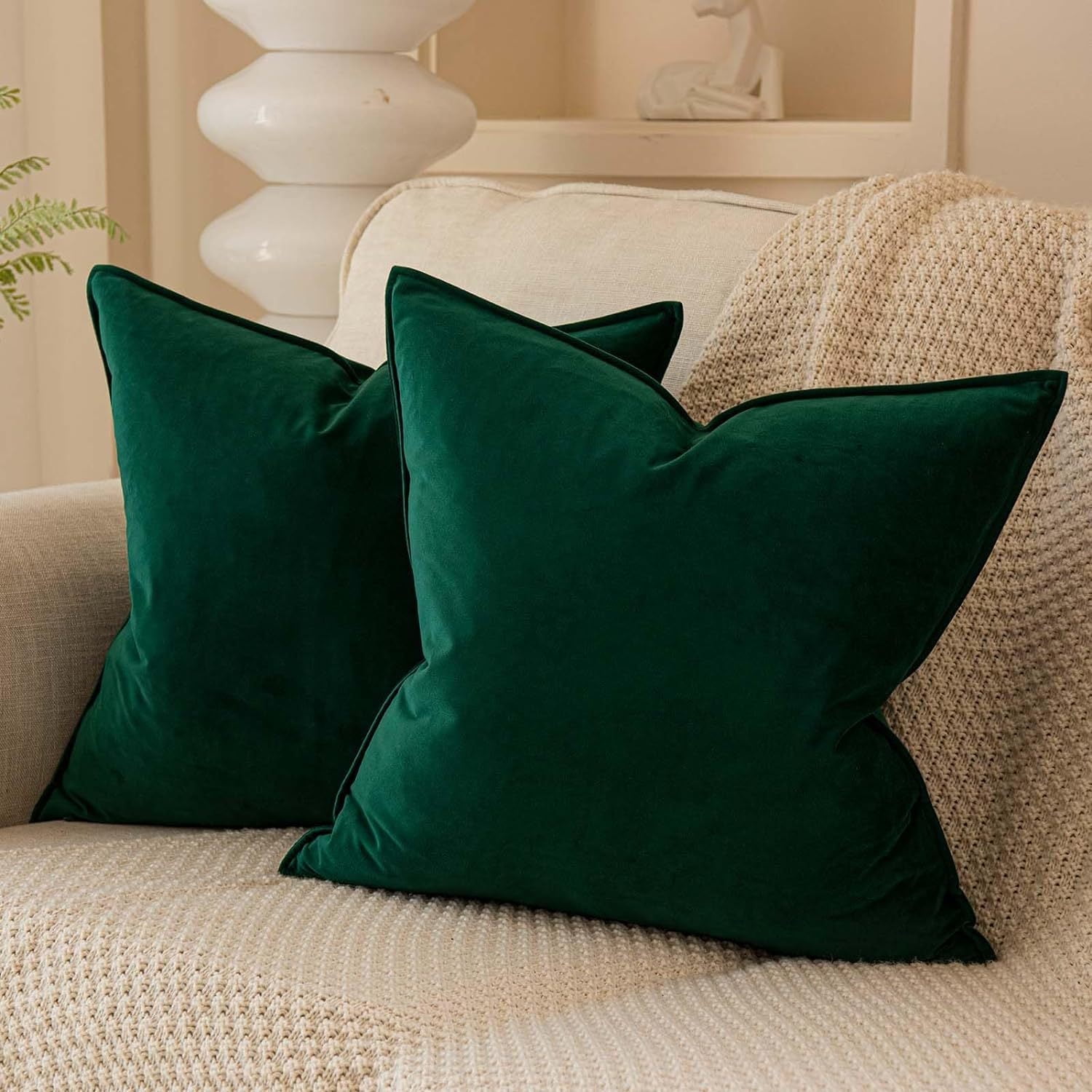 Cterwk 2 Pack Soft Velvet Square Throw Pillow Covers Square Cushion Case for Bed Couch Sofa Bench, 16 x 16 inch