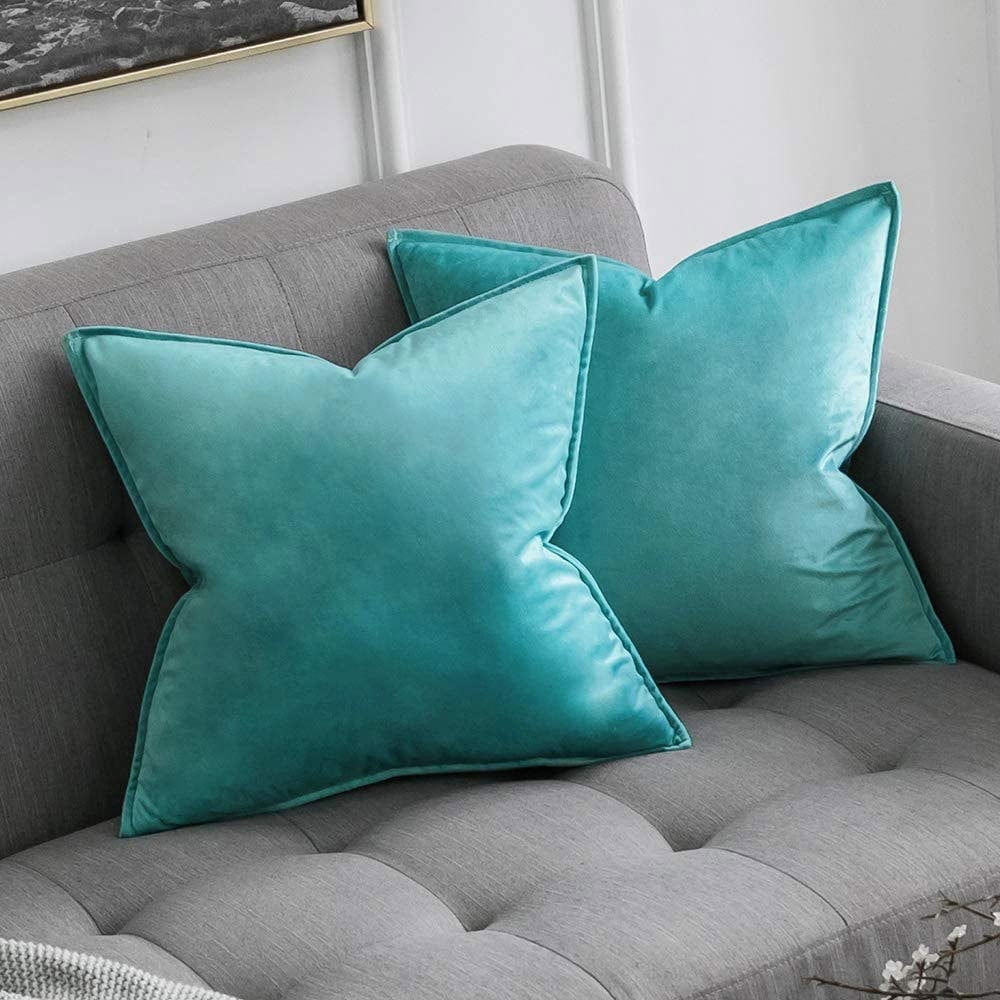 Cterwk 2 Pack Soft Velvet Square Throw Pillow Covers Square Cushion Case for Bed Couch Sofa Bench, 18 x 18 inch