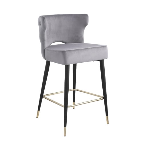 Cterwk 2 Pack Velvet Upholstered Counter Height Bar Stool with Black Metal Legs, Gray