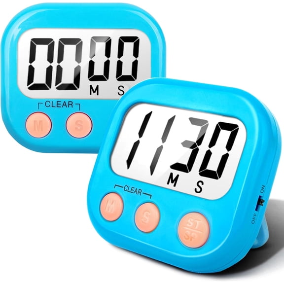 Cterwk 2 Pcs Digital Kitchen Timer Minute Second Count up Countdown Loud Alarm for Exercise Cooking Baking, Blue