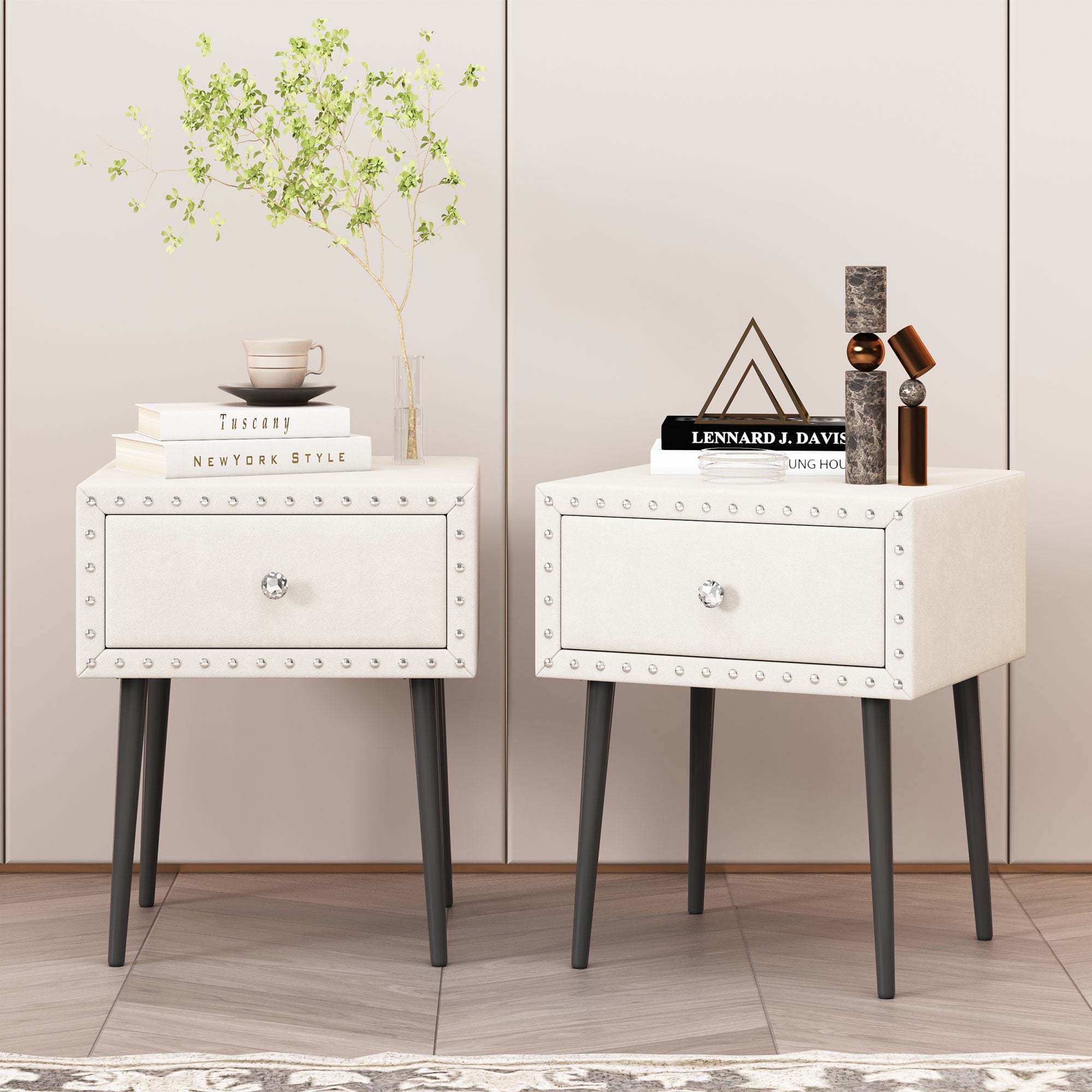 Cterwk 2 Pcs Nightstands with 1 Drawer and Crystal Handle, Elegant