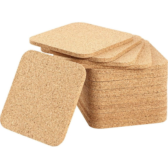 Cterwk 20 Pack Square Cork Coasters 3.9x3.9 Inch Thick Cup Mat for Kitchen, Restaurant, Bar, Cafe
