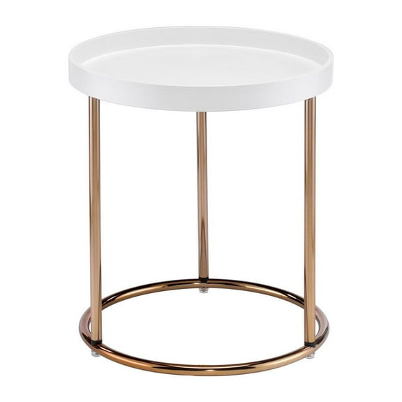 Cterwk 21.75" White Edie Mid-Century Lipped Edge Side Table w/ Copper Legs