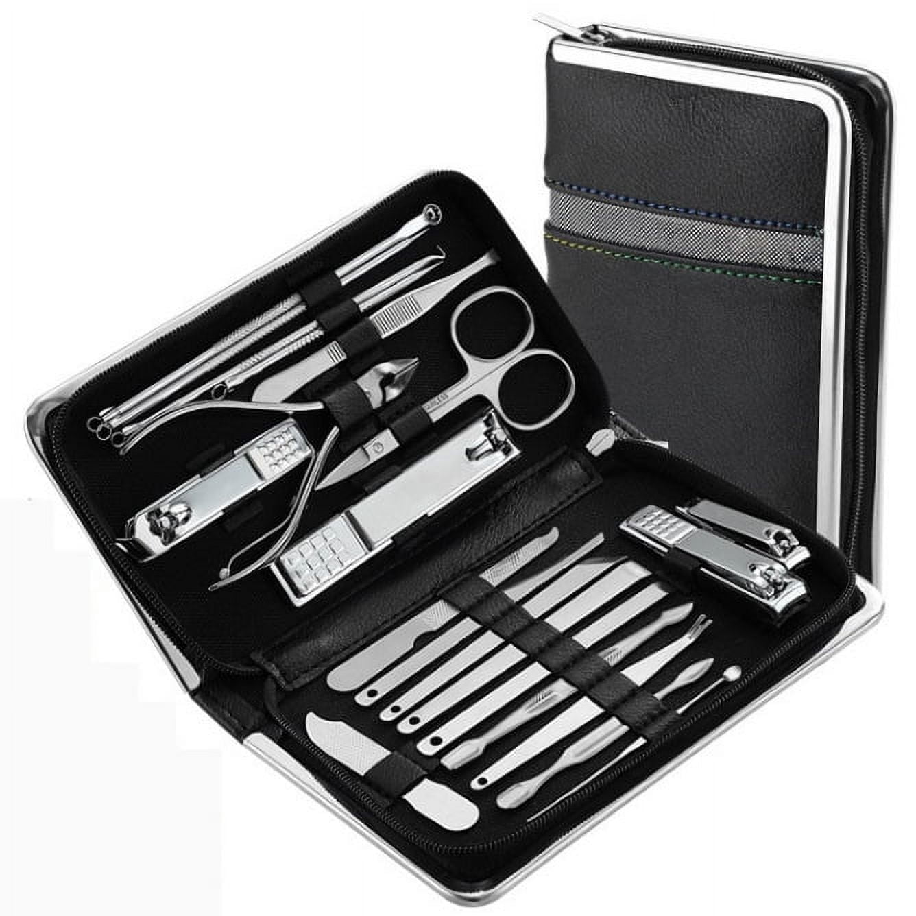 Cterwk 21 Pack Manicure Pedicure Set Stainless Steel Nail Clippers Men Women Grooming Kit Professional Nail Care Tools, Black