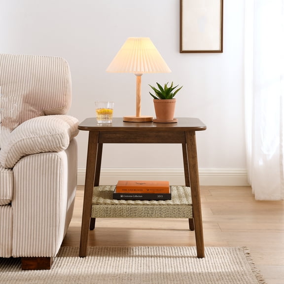 Cterwk 23" End Table with Bottom Shelf, Side Table for Living Room, Bedroom, Home Office, Dark Brown