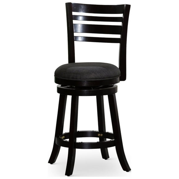 Cterwk 24" Height Swivel Bar Stool, Charcoal Fabric Seat, Dark Brown