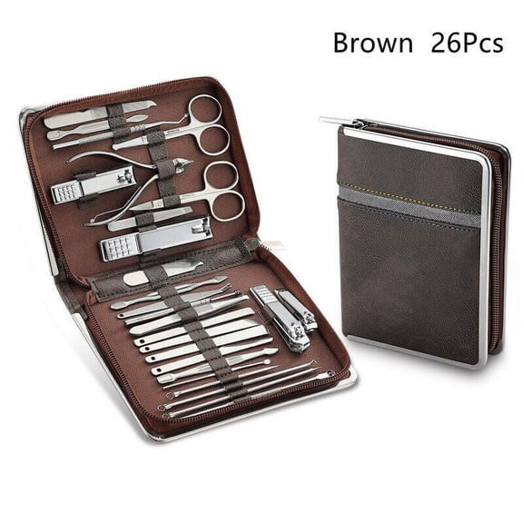 Cterwk 26PCS Professional Stainless Steel Nail Clippers Manicure Set Cutter Scissor, Brown