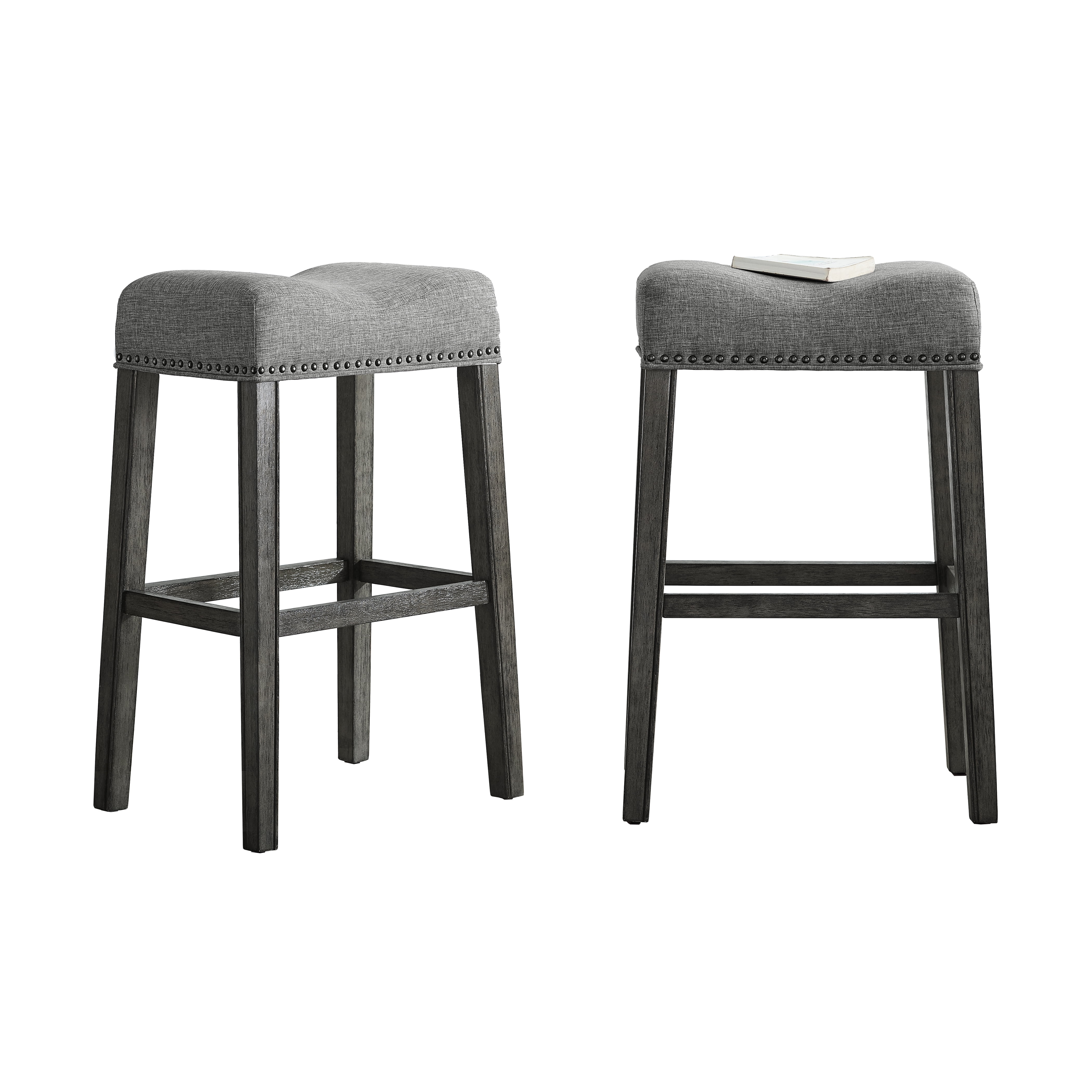 Weathered Charcoal Wood 29" Backless Saddle Bar Stools, Set of 2