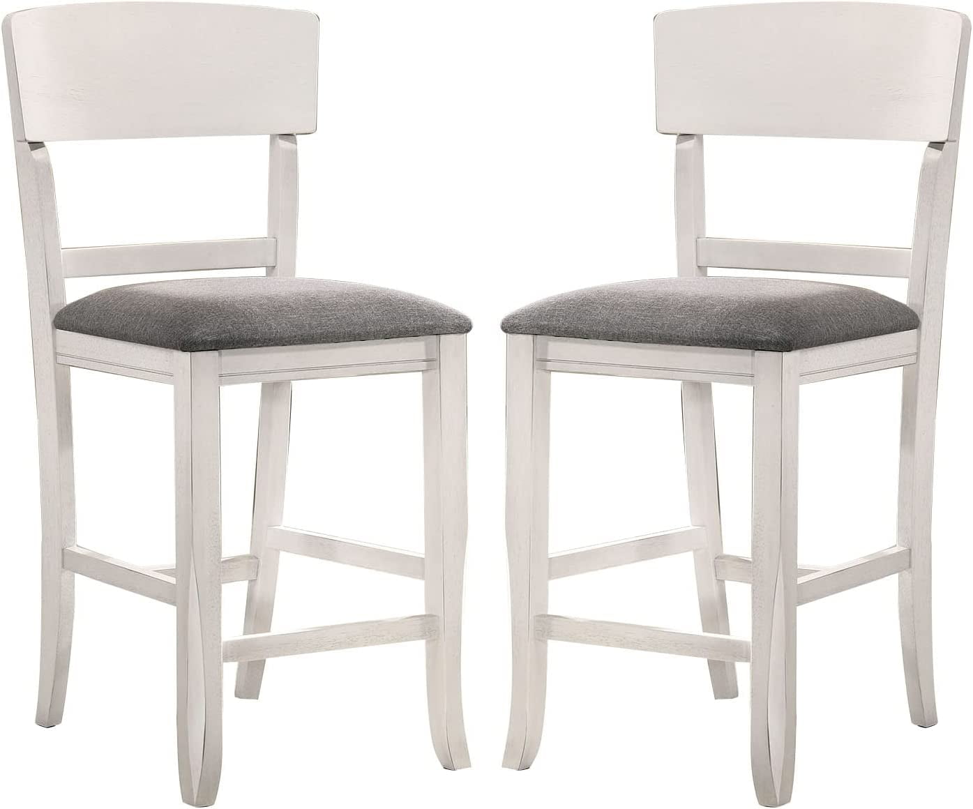 Set of 2 White and Gray Curved Back Counter Height Chairs with Padded Seat