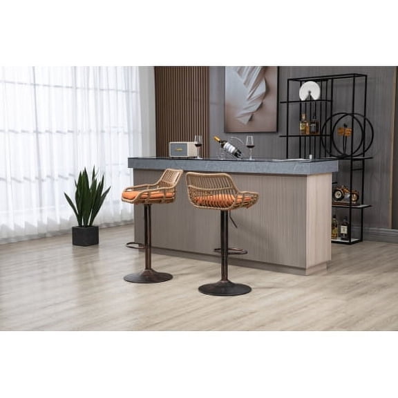 Cterwk 2PCS Swivel Bar Stools Adjustable Height Chair with Footrest for Kitchen, Dining Room, Orange