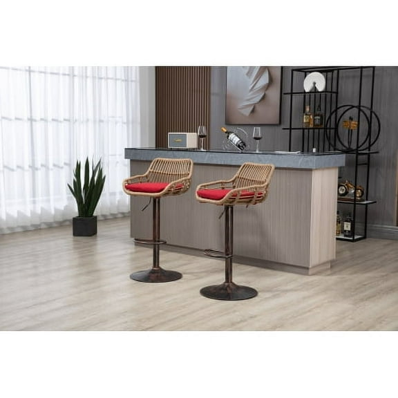 Cterwk 2PCS Swivel Bar Stools Adjustable Height Chair with Footrest for Kitchen, Dining Room, Red