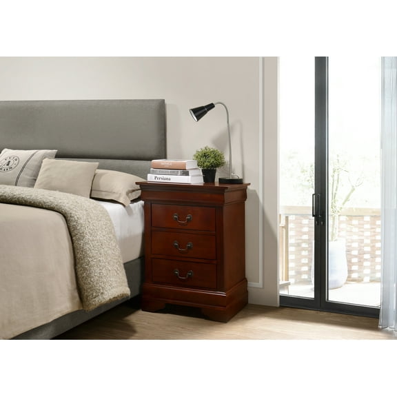 Cterwk 3 Drawer Beside Table with Handle, Wood Nightstand for Living Room, Bedroom, Wine Red