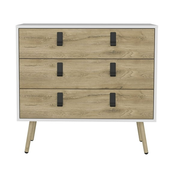 Cterwk 3 Drawer Dresser for Bedroom, Office, White + Brown