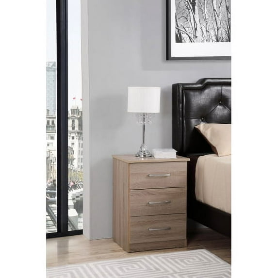 Cterwk 3 Drawers Nightstand with Handle, Wood Beside Table for Bedroom, Office, Brown