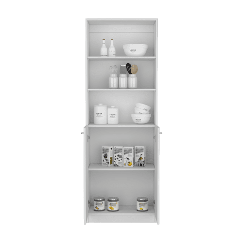 Cterwk 3 Open Shelves Wood Bookcase Bookshelf Book Storage Rack with 2 Doors Cabinet, White