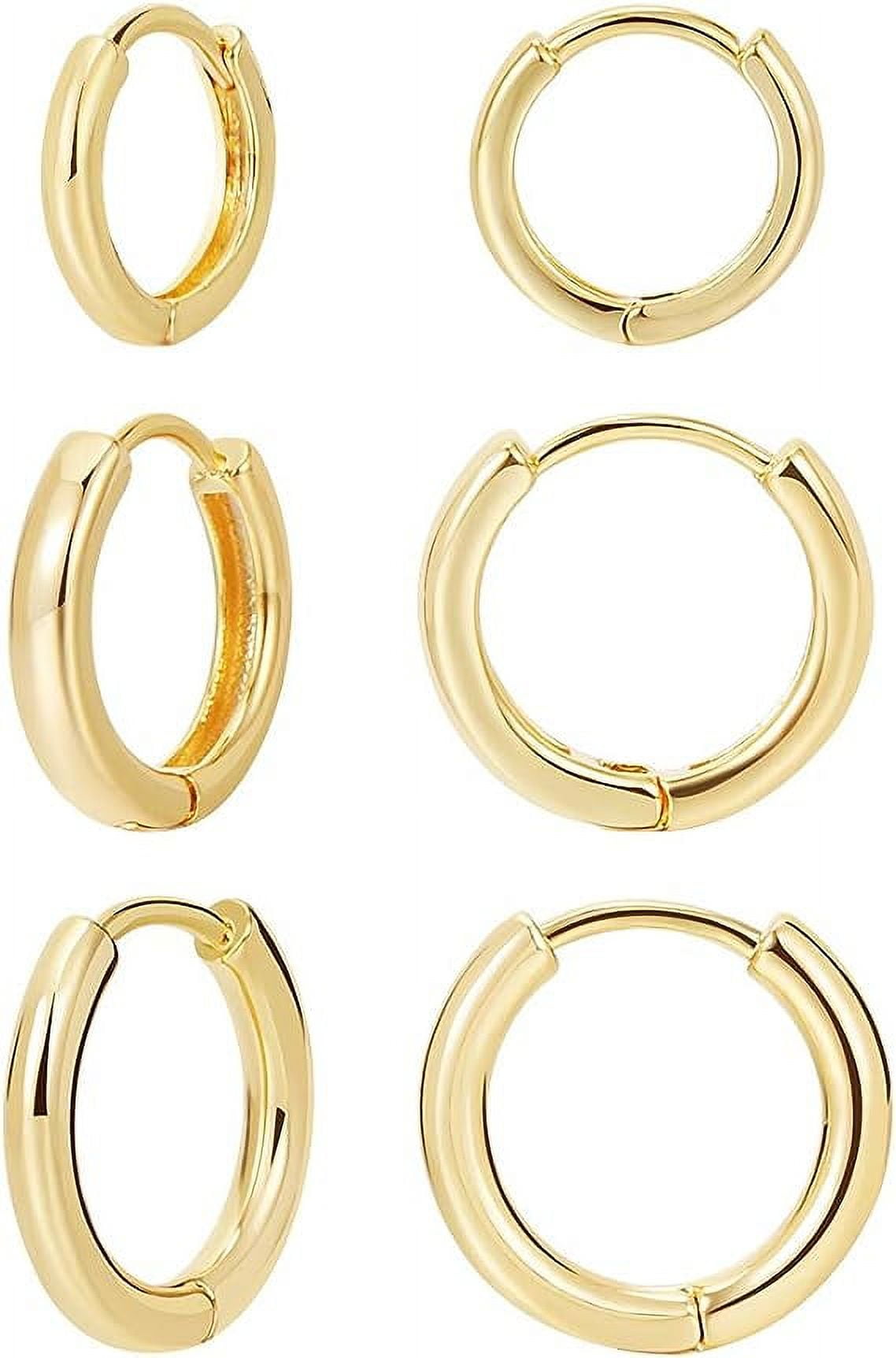 Cterwk 3 Pairs 14K Gold Plated Huggie Hoop Earrings for Women Men
