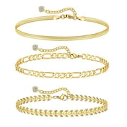 CTERWK 3 Pcs Gold Plated Ankle Bracelet for Women Waterproof Anklets Large Ankle Jewelry for Women