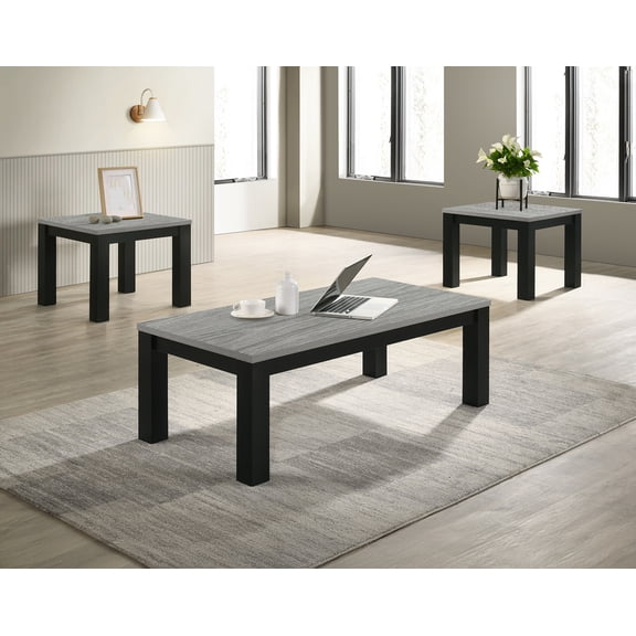 Cterwk 3 Pcs Table Set Coffee Table End Table Set for Living Room, Office, Black+Gray