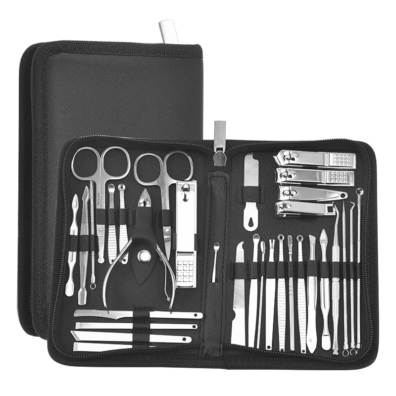 Cterwk 32 Pcs Nail Clippers Manicure Kit Pedicure Set Fingernail Toenail Clippers, Black+Silver
