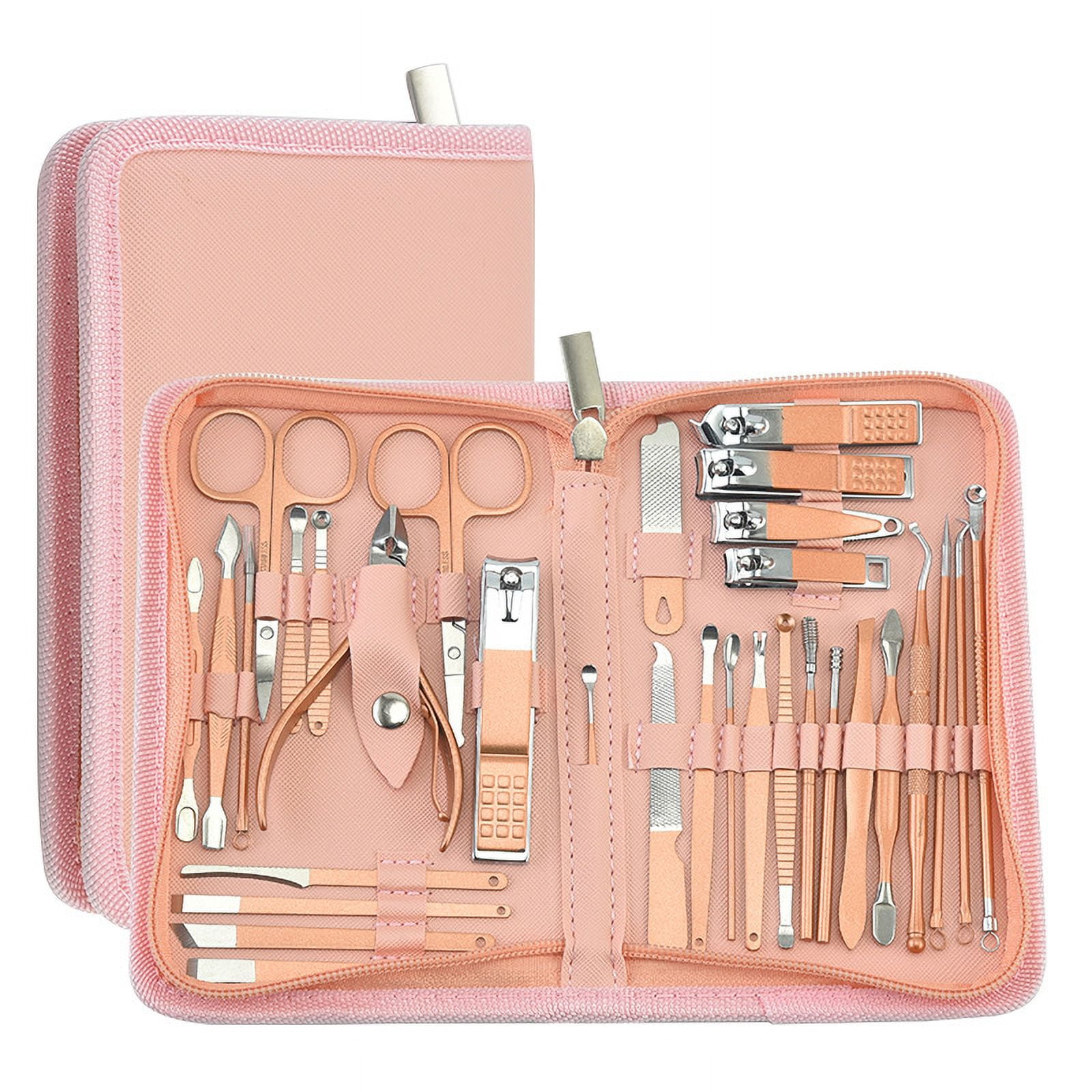 Cterwk 32 Pcs Nail Clippers Manicure Kit Pedicure Set Fingernail Toenail Clippers, Rose Gold