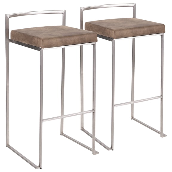 Cterwk 34" Height Set of 2 Fabric Seat Barstool with Silver Metal Frame, Upholstered Bar Stools for Bar, Dining Room, Kitchen, Light Brown