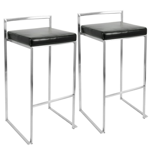 Cterwk 34" Height Set of 2 Faux Leather Seat Barstool with Silver Metal Frame, Upholstered Bar Stools for Bar, Dining Room, Kitchen, Black