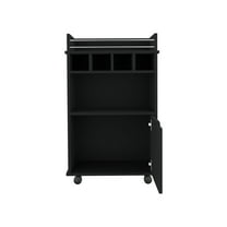 Cterwk 35" H Bar Cart with 2 Shelves and Wine Rack and Wheels, Black
