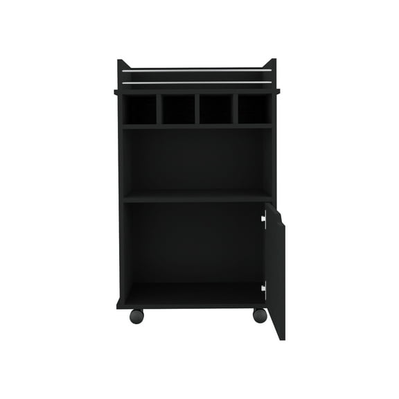Cterwk 35" H Bar Cart with 2 Shelves and Wine Rack and Wheels, Black