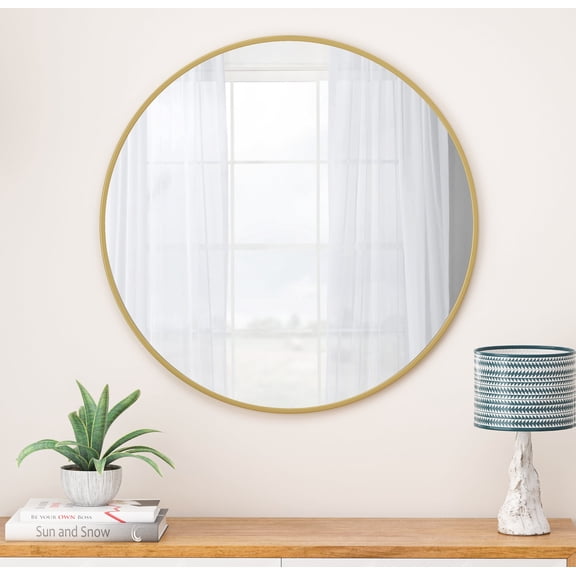 Cterwk 36 Inch Round Wall Mirror Gold Metal Frame Mirror Vanity Mirror for Bathroom, Living Room, Bedroom