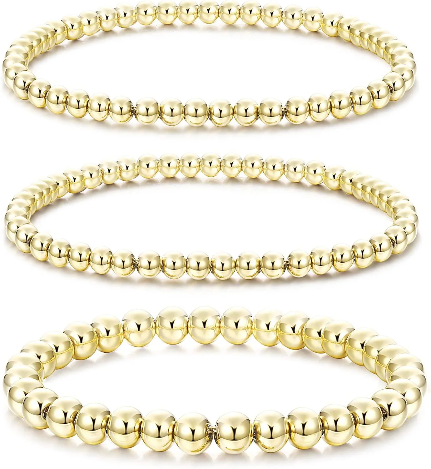 Cterwk 3PCS 14K Gold Plated Bead Ball Bracelet for Women, Stackable