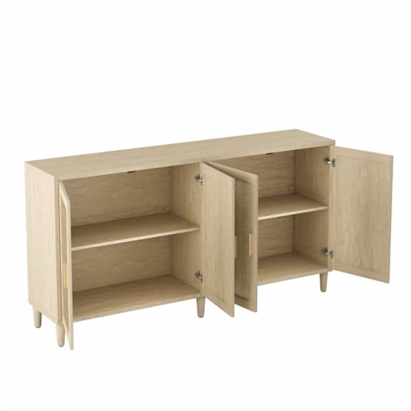 Cterwk 4 Doors Wood Storage Cabinet with 4 Inner Shelves, Sideboard Buffet Cabinet for Kitchen, Living Room, Dining Room, Brown