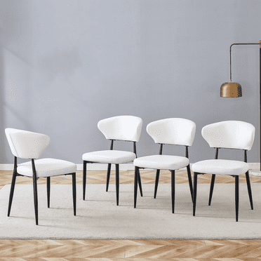 Cterwk 4 Pack Modern Dining Chair with Metal Legs, Comfortable PU Leather Side Chair for Living Room, Dining Room, White