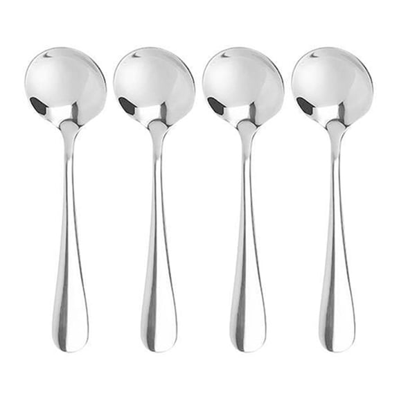 Cterwk 4 Pcs Soup Spoon, Round Stainless Steel Spoons Silverware Dishwasher Set, Silver