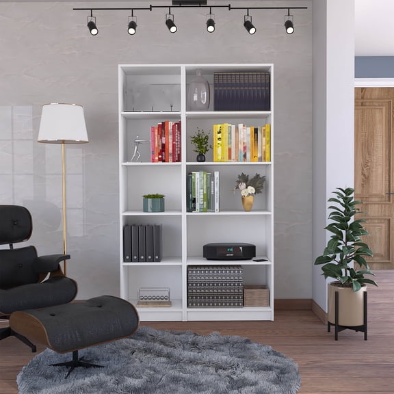 Cterwk 42" Wide 10 Shelves Wood Bookshelf Bookcase Book Storage Rack for Living Room, Office, White