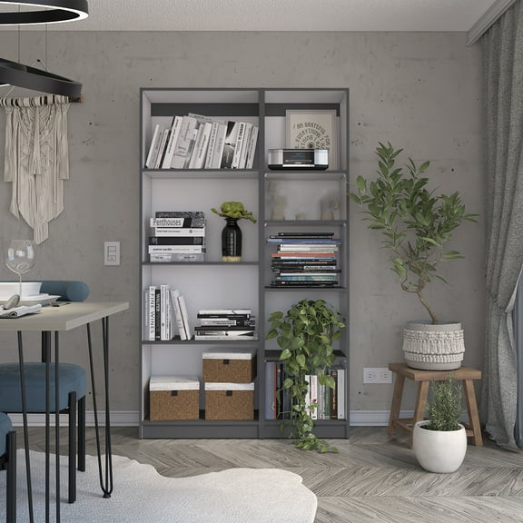 Cterwk 42" Wide 9 Shelves Bookshelf Bookcase for Living Room, Office, Gray+White