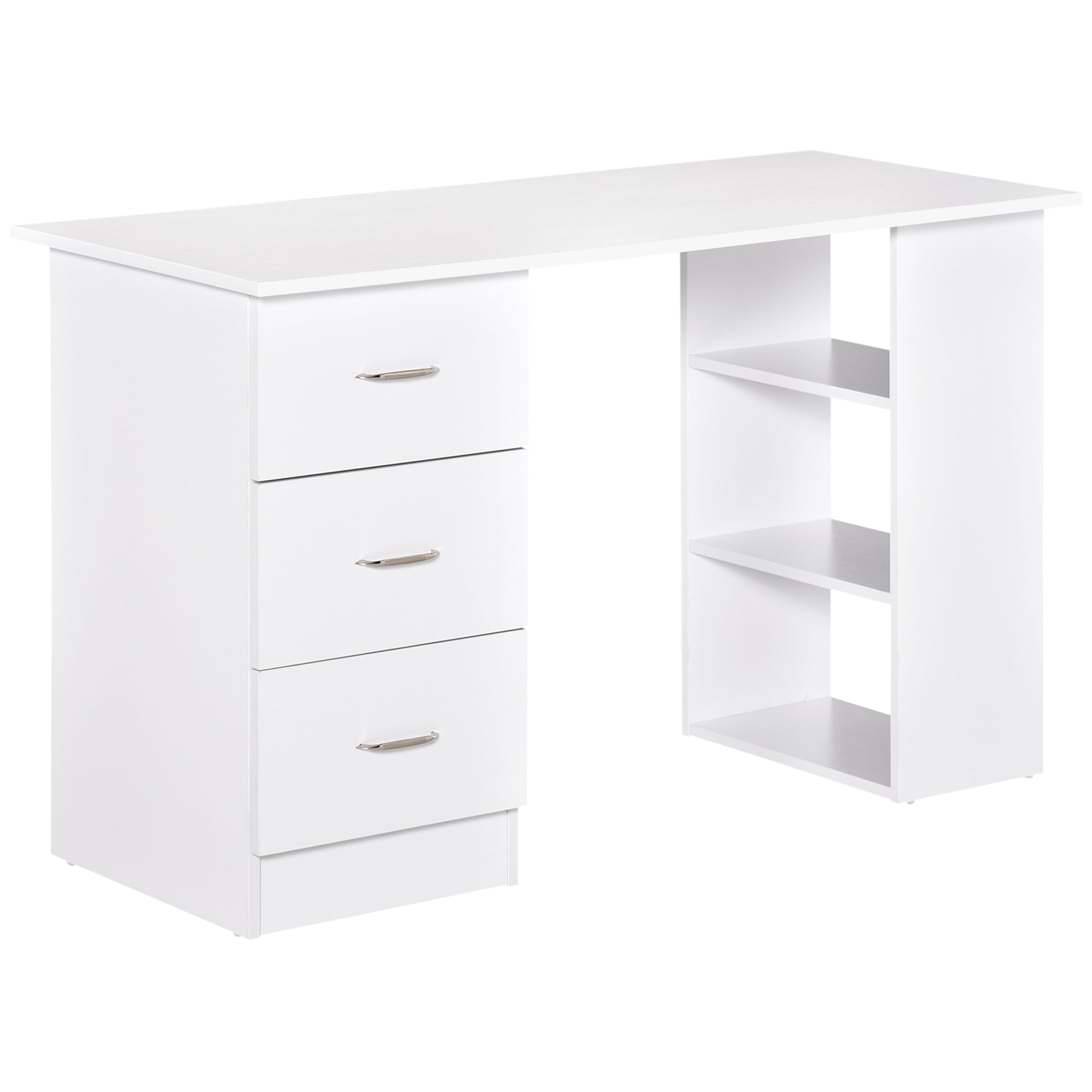White Modern Writing Desk with Drawers and Shelves