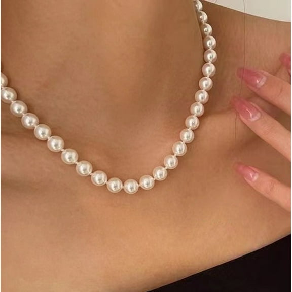 Cterwk 4mm Pearl Necklace Round Imitation Pearl Necklace Wedding Pearl Necklace Jewelry for Women